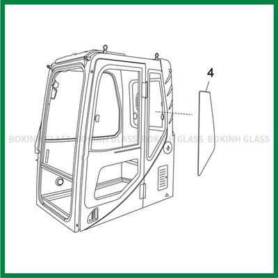 SUMITOMO CATERPILLAR รถขุดตีนตะขาบ ตำแหน่งกระจกประตูซ้ายด้านหลัง ตำแหน่งที่ 4 เปลี่ยนกระจกหน้ารถ