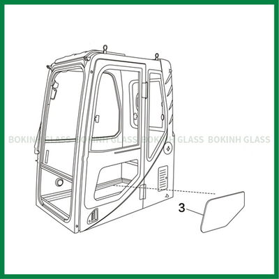 HITACHI KOMATSU กระจกบังลมสั่งทำพิเศษ ซ้ายล่าง ตำแหน่ง NO.3