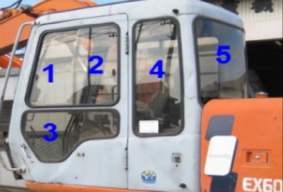 4383431 HITACHI รถขุดกระจก Cab Window ซ้ายประตูด้านหลังตำแหน่ง NO.4