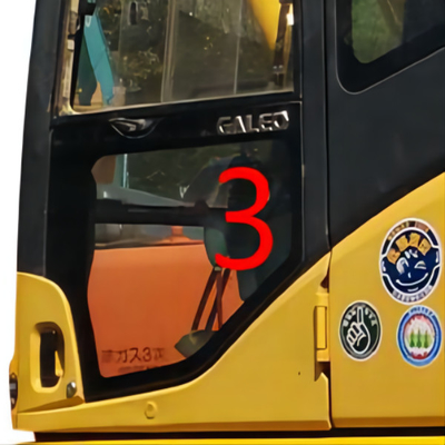 OEM KOMATSU Cab กระจกประตูด้านซ้ายล่างตำแหน่ง NO.3 Digger Window Replacement