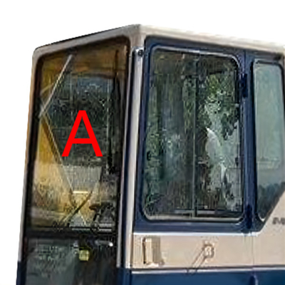 FCC สีเขียว KOMATSU Cab กระจกด้านหน้าขึ้นกระจกเทมเปอร์เปลี่ยนหน้าต่าง