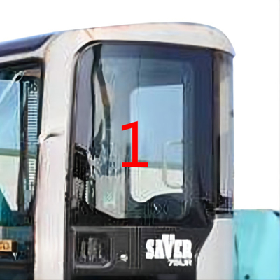 รับแรงกระแทกสูง KOBELCO รถขุดกระจกหนา 5 มม. ประตูด้านซ้ายขึ้นตำแหน่ง NO.1