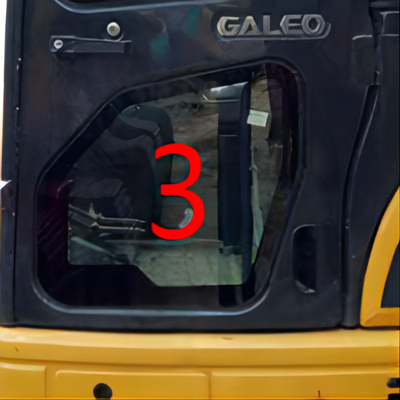 OEM KOMATSU PC55MR Cab กระจกประตูด้านซ้ายล่างตำแหน่ง NO.3 Digger Window Replacement