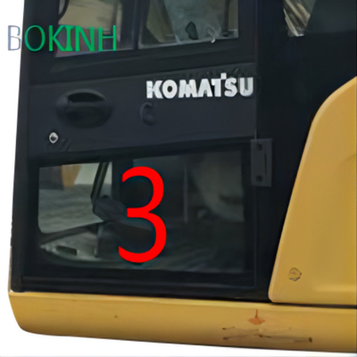 PC70-8 KOMATSU Cab Glass OEM ประตูด้านซ้ายล่างตำแหน่ง NO.3 Digger Window Replacement